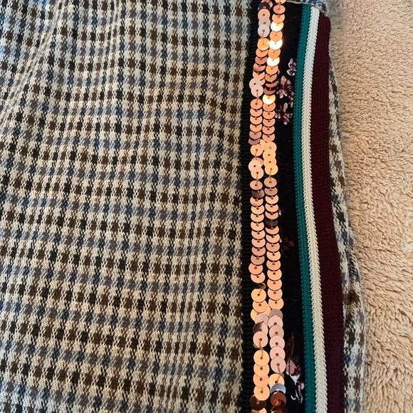 Anthropologie Maeve Bettie Tapered Trousers Size Medium Brown Plaid Sequin - Picture 6 of 6